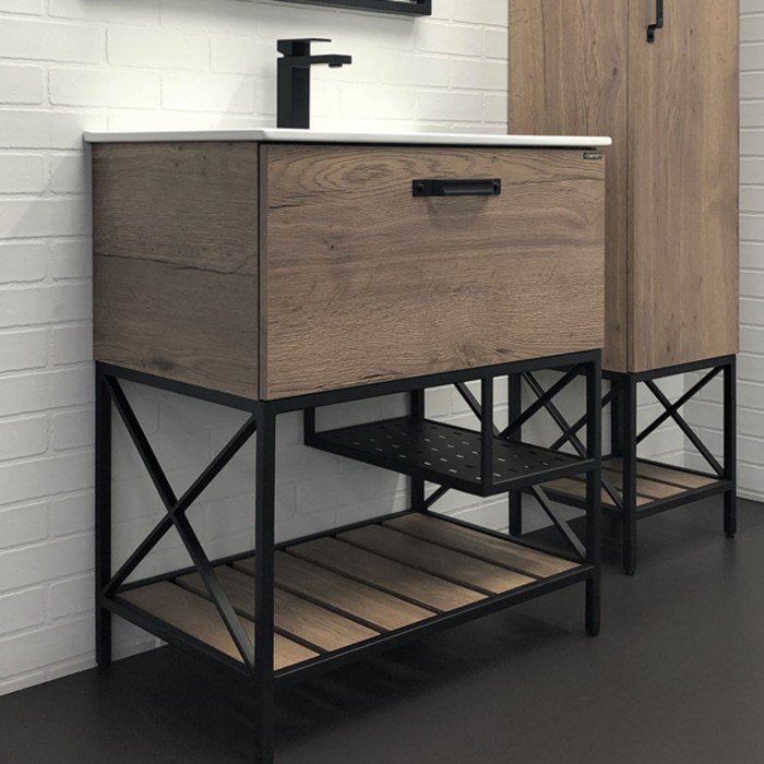 фото Тумба-умывальник comforty «бредфорд-75» цвет дуб темный, с раковиной comforty 75e