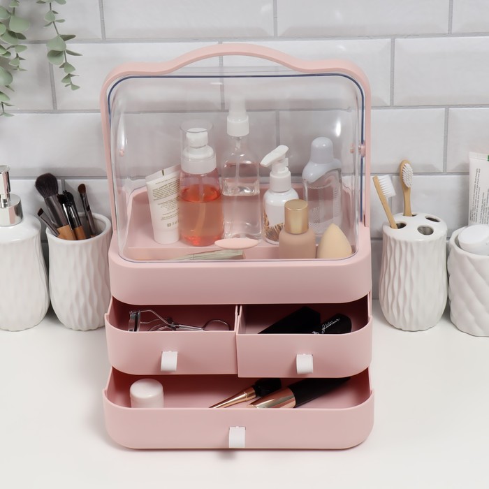 фото Органайзер для хранения косметических принадлежностей, с крышкой, 1 секция, 3 ящика, 26,5 × 18 × 34,7 см, цвет микс