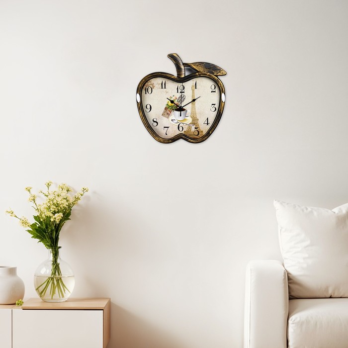 фото Часы настенные, серия: кухня, "яблоко", дискретный ход, 26 х 25.5 см, аа, бронзовый