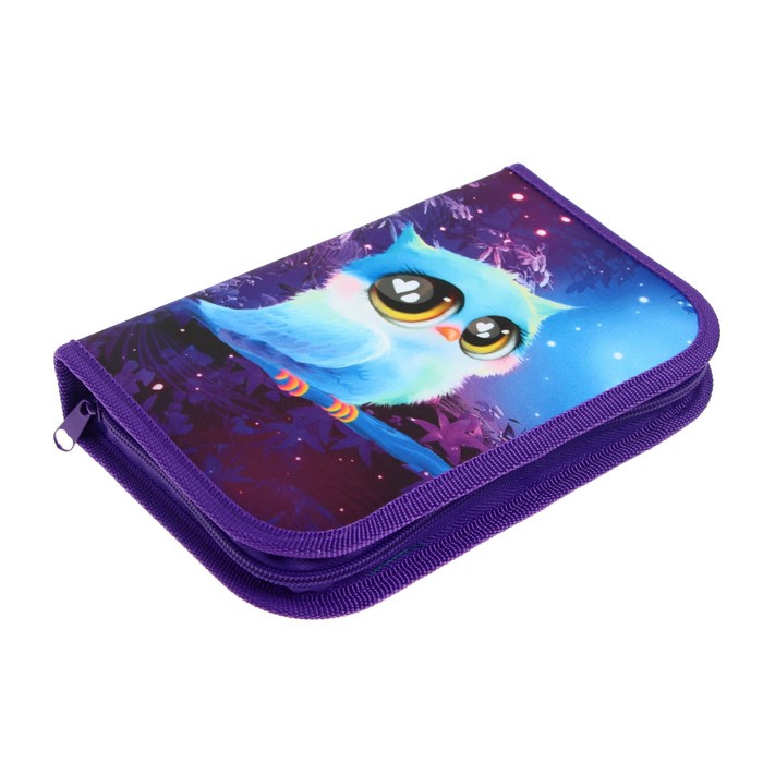 фото Пенал 1 секция, 130 х 210 х 40 мм, 2 откидные планки, тканевый, calligrata, content "совушка"