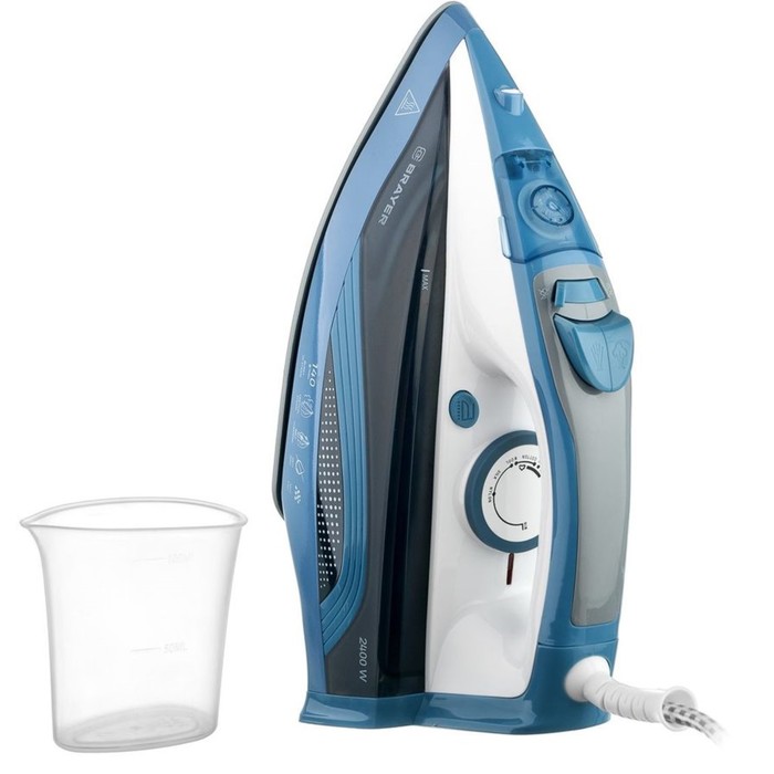 фото Утюг brayer br4002, 2400 вт, керамическая подошва, 25 г/мин, 360 мл, синий