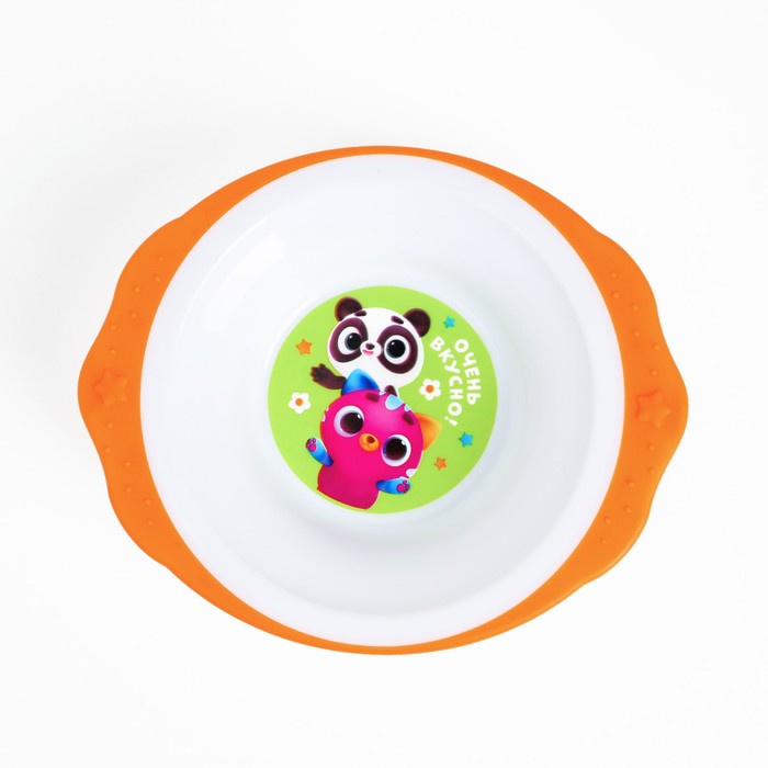 фото Набор детской посуды «очень вкусно», тарелка на присоске 250мл, вилка, ложка mum&baby