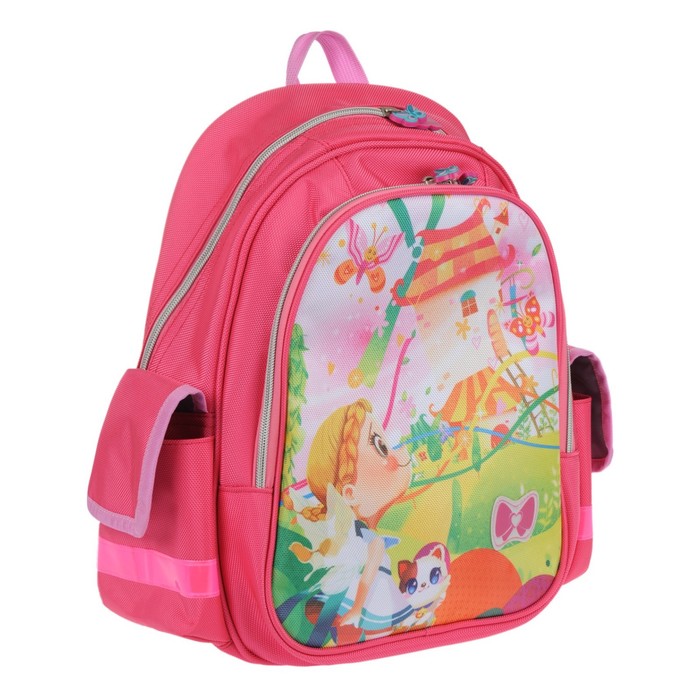 фото 5-851 рюкзак школьный, 2 отдела на молнии, цвет розовый 41х31х13,5см alliance for kids