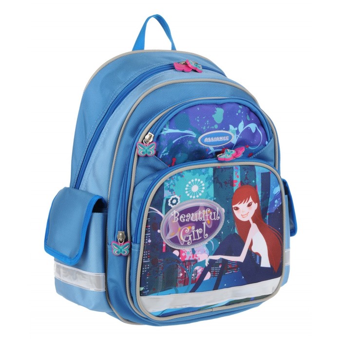 фото 5-852 рюкзак школьный, 2 отдела на молнии, цвет голубой 41х31х13,5см alliance for kids