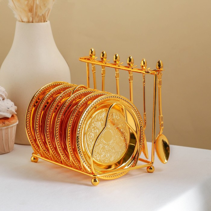 фото Набор блюдец prime, 6 шт, с подставкой, с ложками, 14,6×9×14 см