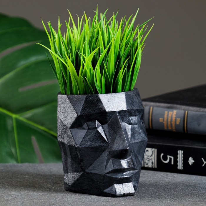 фото Кашпо - органайзер "геометрическая голова" черное, 7,5х8,5х7см хорошие сувениры