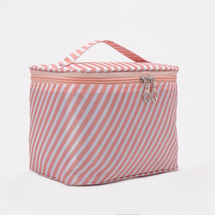 фото Косметичка-сундук l-б/н, 21*15*14, отд на молнии, полосы/розовый