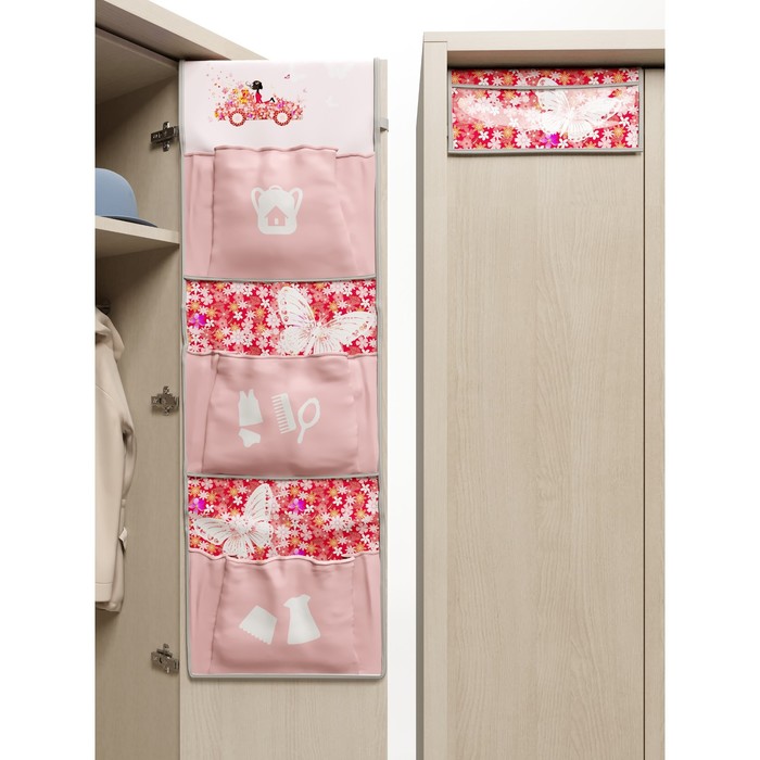 фото Органайзер «котозавр» детский с клапаном, 92х27х15 см, цвет розовый