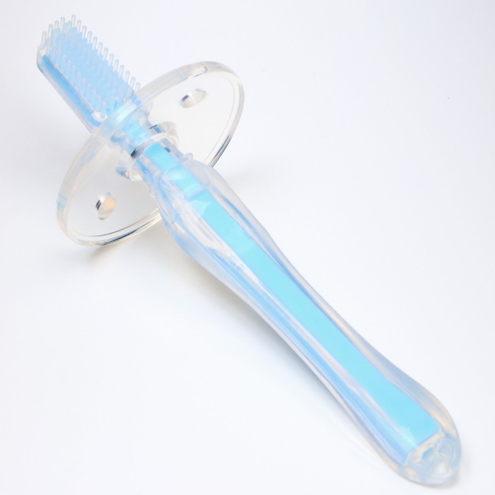 фото Детская зубная щетка-массажер, силиконовая щетка с ограничителем, цвет голубой крошка я