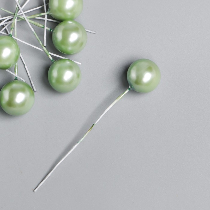 фото Тычинки для цветов "шарик перламутр зелёный" d=1,2 см 6х1,2х1,2 см