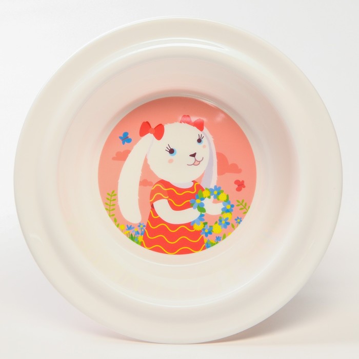 фото Детская тарелка на присоске, с розовым декором пластишка