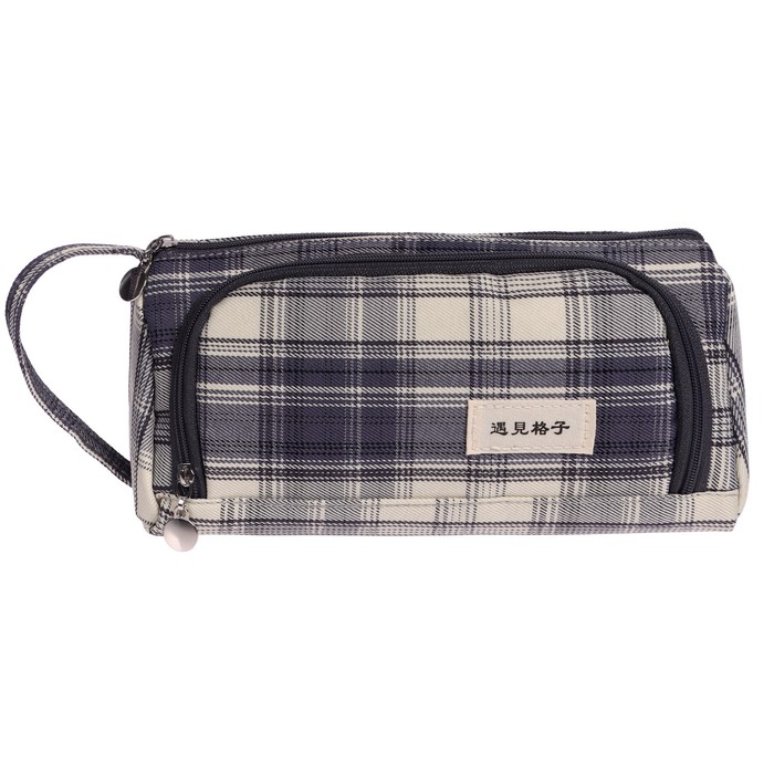 фото Пенал школьный "шотландка" на молнии 2 отделения, серо-синий calligrata