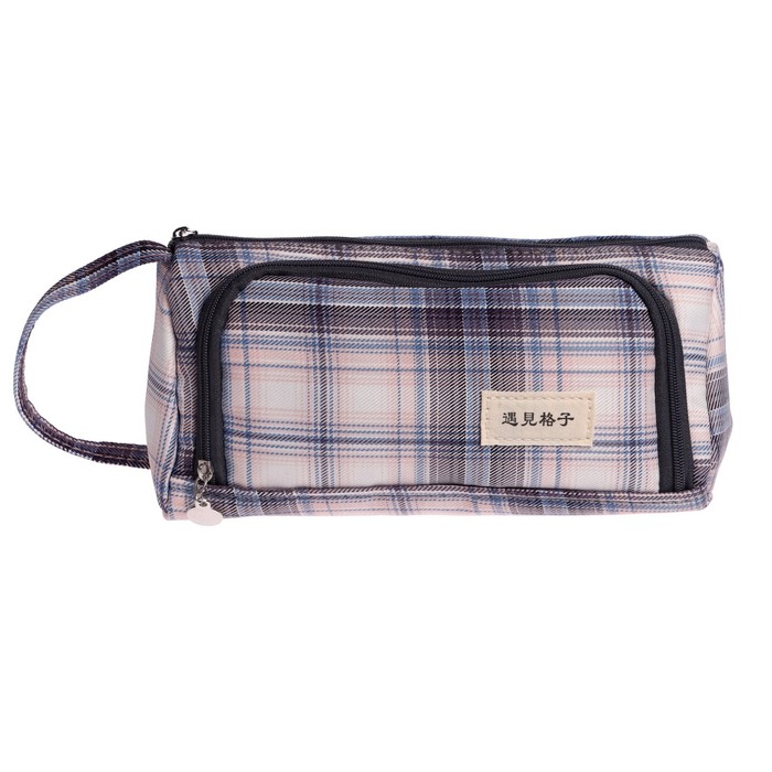 фото Пенал школьный на молнии 2 отделения "шотланка", серо-розовый calligrata