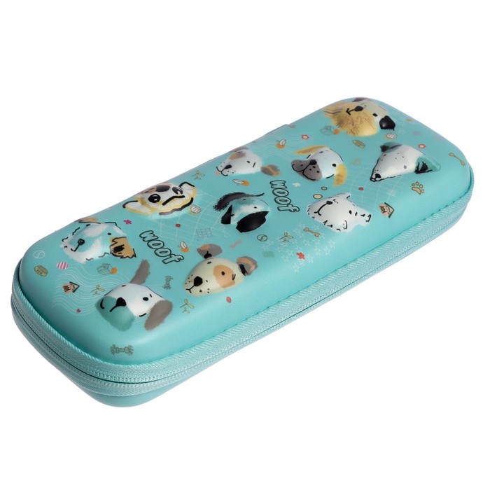 фото Пенал школьный на молнии 3d собачки цвет зеленый calligrata
