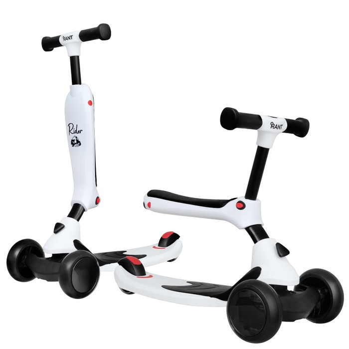 фото Беговел-самокат rant rider plus со светящимися колесами, цвет белый
