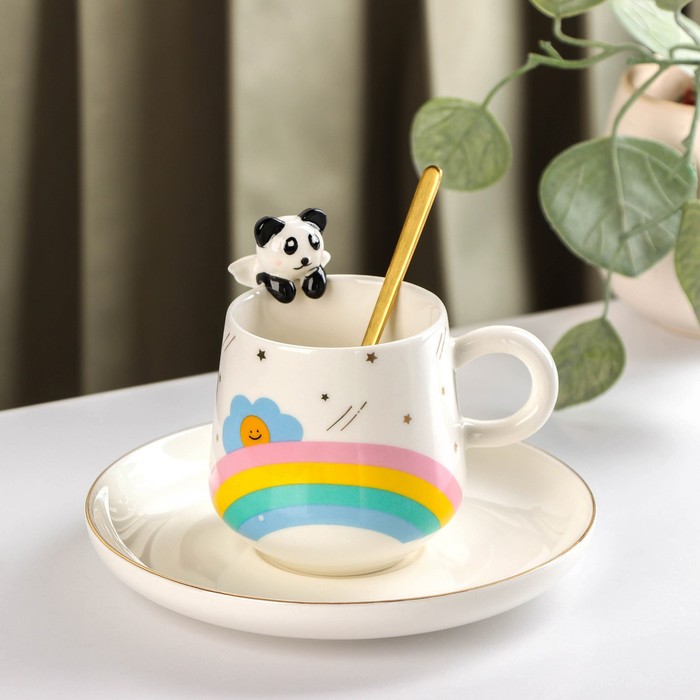 фото Чайная пара с ложкой «панда», 180 мл, блюдце d=15 см