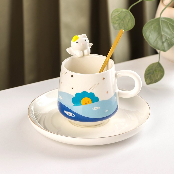 фото Чайная пара с ложкой «котик», 180 мл, блюдце d=15 см