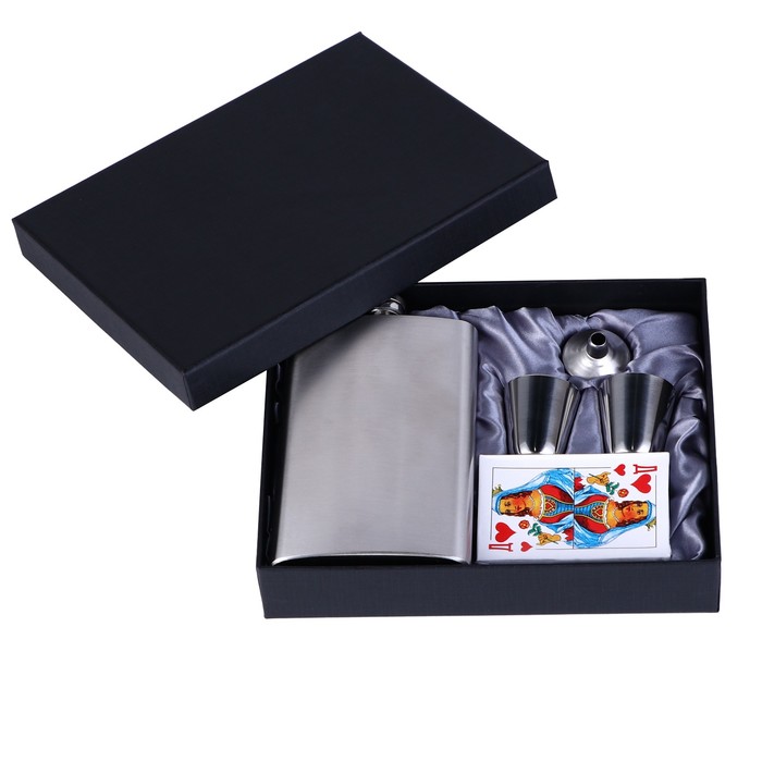 фото Набор 5в1: фляжка 300 мл, рюмки 30 мл, воронка 2.5 x 3.5 см, карты 54 шт