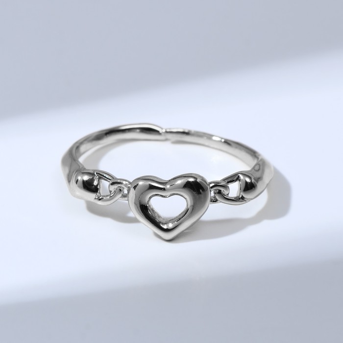 фото Кольцо "медь" сердце, цвет серебро, безразмерное queen fair