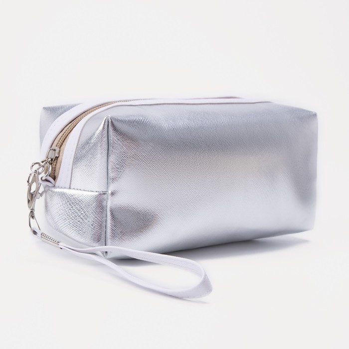 фото Косметичка дор одноцвет, 20*8*8,5, отд на молнии, с ручкой, серебро