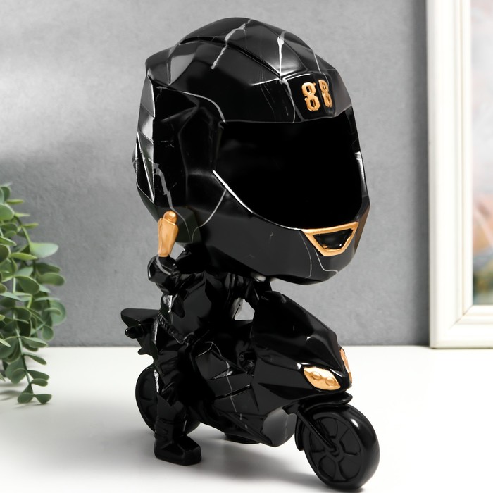 фото Сувенир полистоун подставка "мотоциклист" чёрный мрамор 26х14х19,5 см