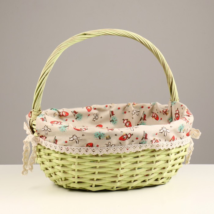 фото Корзина плетеная, 38х33х15/35 см, лоза, ткань