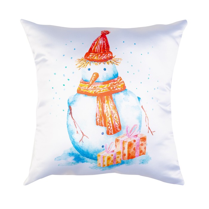 фото Подушка декоративная «снеговик и подарки», размер 40x40 см сирень