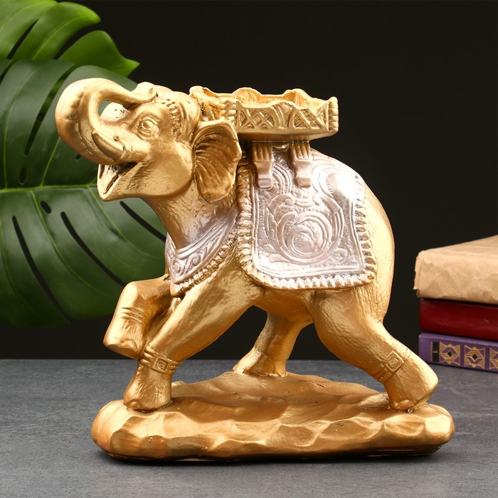 Фигура "Слон стоя" бронза/серебро, 14х25х25см