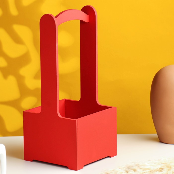 фото Кашпо - ящик деревянный 13,5х13,5х30 см, красный дарим красиво