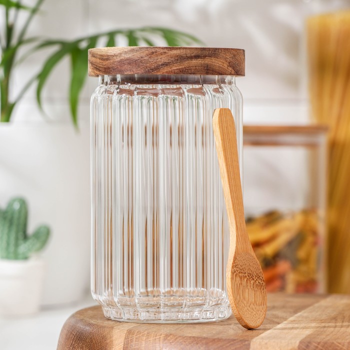 фото Банка для сыпучих продуктов "дафна" 650мл, 9х15 см, с деревянной ложкой