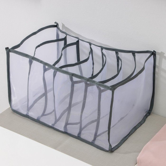 фото Органайзер для хранения белья «пыльца», 7 отделений, 36×25×19,5 см, цвет серый