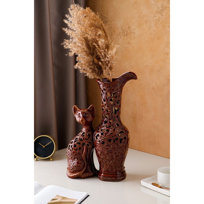Ваза керамическая "Кот", напольная, коричневая, сквозная резка, 45 см
Ваза керамическая "Кот", напольная, коричневая, сквозная резка, 45 см