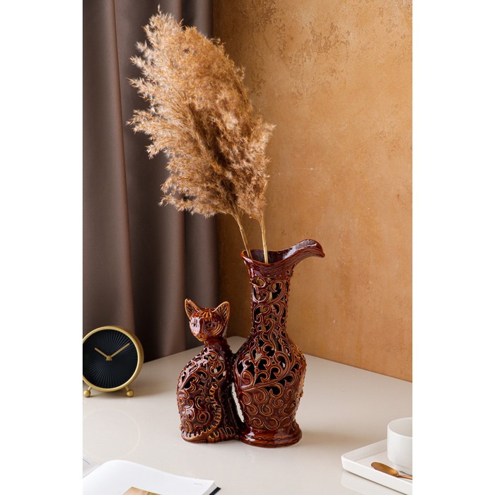 Ваза керамическая "Кот с кувшином", настольная, сквозная резка, 32 см
Ваза керамическая "Кот с кувшином", настольная, сквозная резка, 32 см