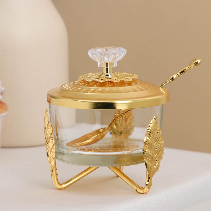 фото Сахарница «лист», с ложкой, 11×8,8×8,8 см