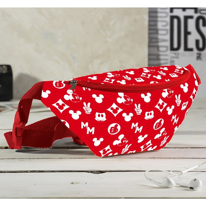 фото Cумка на пояс "микки", 25*6*13, отд на молнии, без подклада, красный