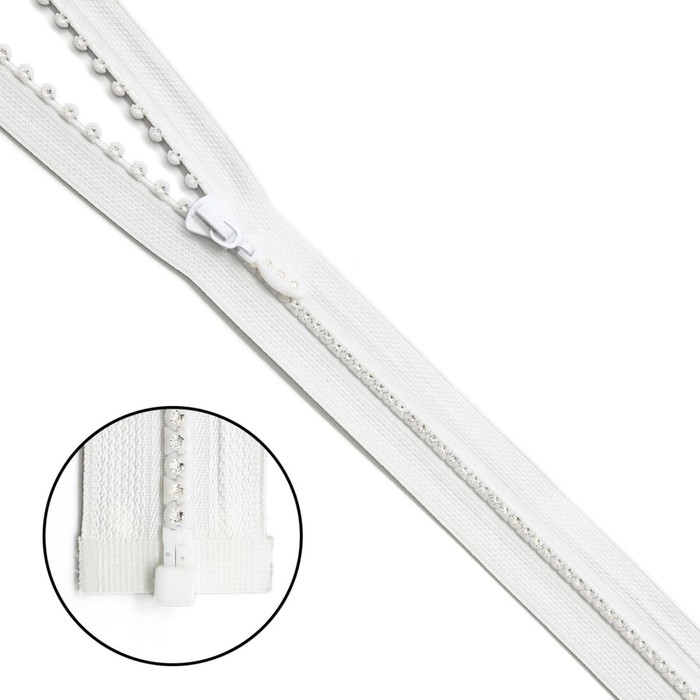 фото Молния тракторная, т5 со стразами, 1 замок, размер 40 см (501 белый)