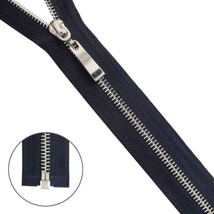 фото Молния металлическая, т5, 1 замок, размер 75 см (233 тёмно-синий)