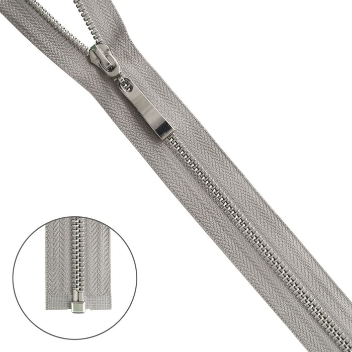 фото Молния металлическая, т5, 1 замок, размер 75 см (340 светло-серый)