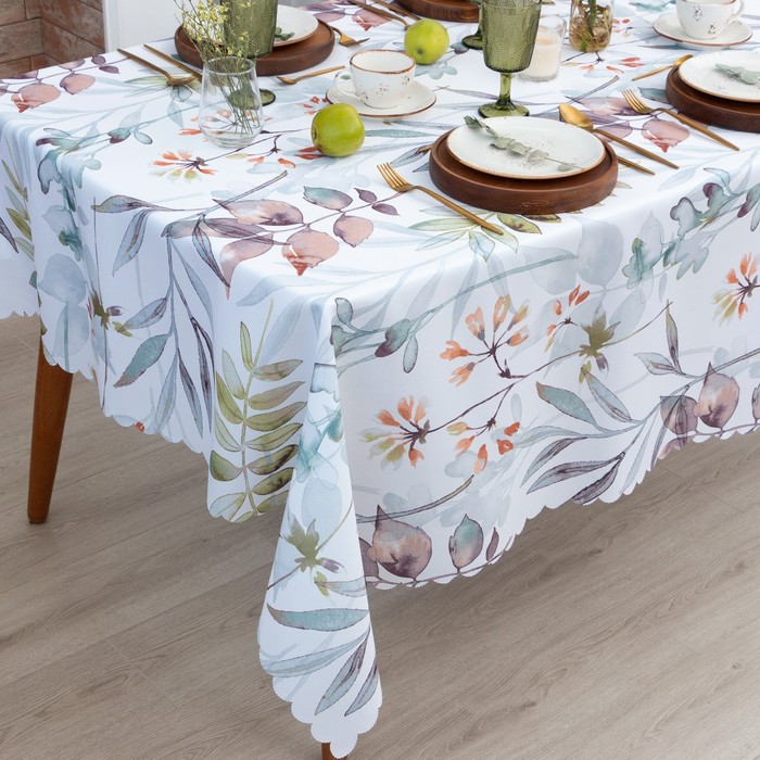фото Скатерть доляна «акварельные листья» 145х180 см, 100% п/э