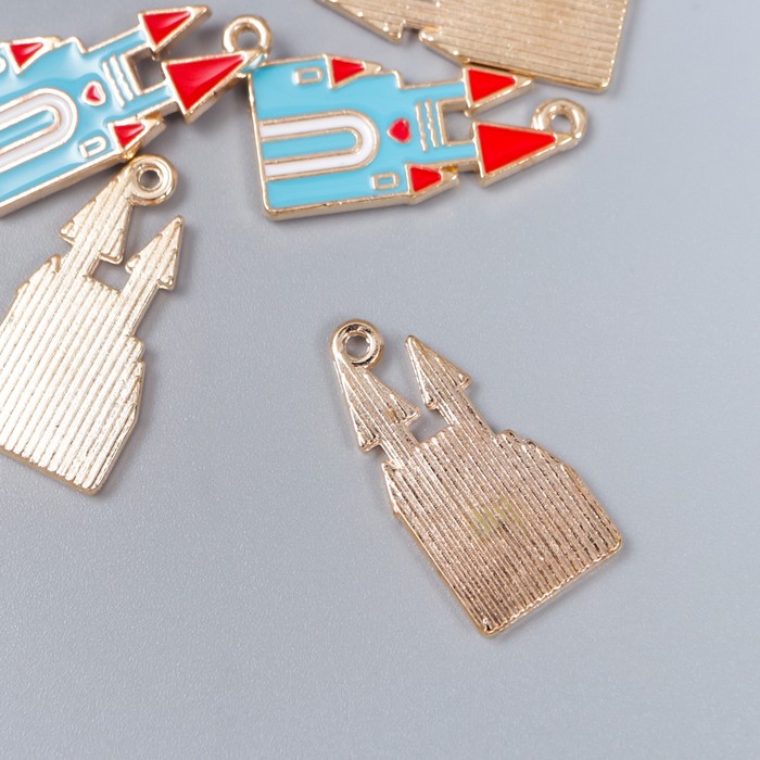 фото Декор для творчества металл, эмаль "сказочный замок" синий 2,5х1,2 см арт узор