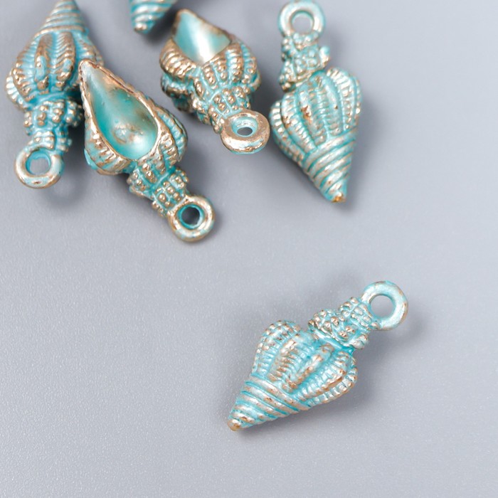 фото Декор для творчества металл, эмаль "морская раковина" голубой с золотом 1х2 см арт узор