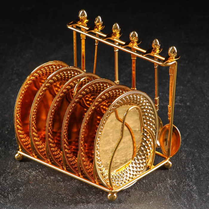 фото Набор блюдец prime 6 шт, с подставкой, с ложками 14,6х9х14 см