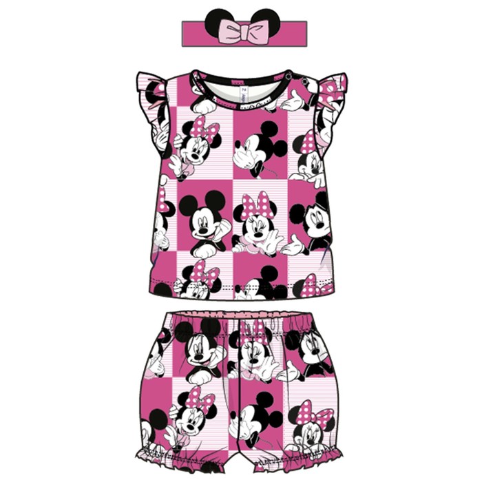 фото Комплект для девочки с принтом disney: футболка, шорты, повязка, рост 74 см playtoday