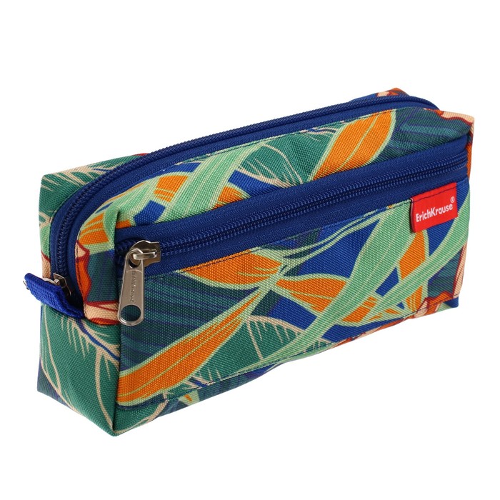 фото Пенал мягкий, 2 отделения, объемный, 100 х 210 х 50 мм, erich krause, exotic flowers, синий/оранжевый 52268 erichkrause