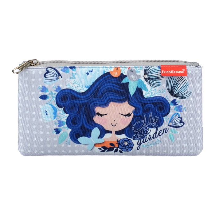 фото Пенал мягкий, 1 отделение, 114 х 207 мм, плоский, erich krause, bluecurl, синий, 54608 erichkrause