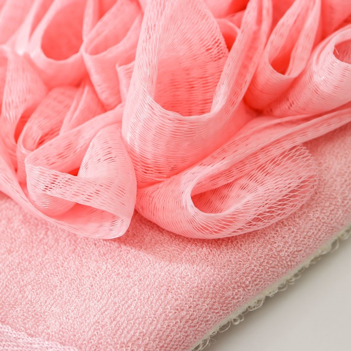 фото Мочалка - варежка для тела массажная со скрабером доляна «афродита», 19×21 см, цвет розовый