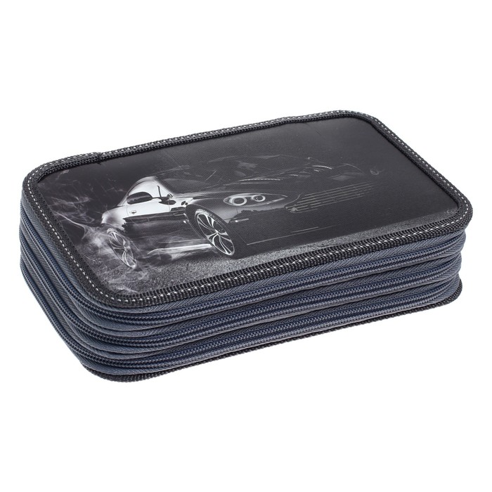 фото Пенал 3 секции, 125 х 205 мм х 55 мм, calligrata 30п26/3 "тачка", ламинированный картон, чёрный