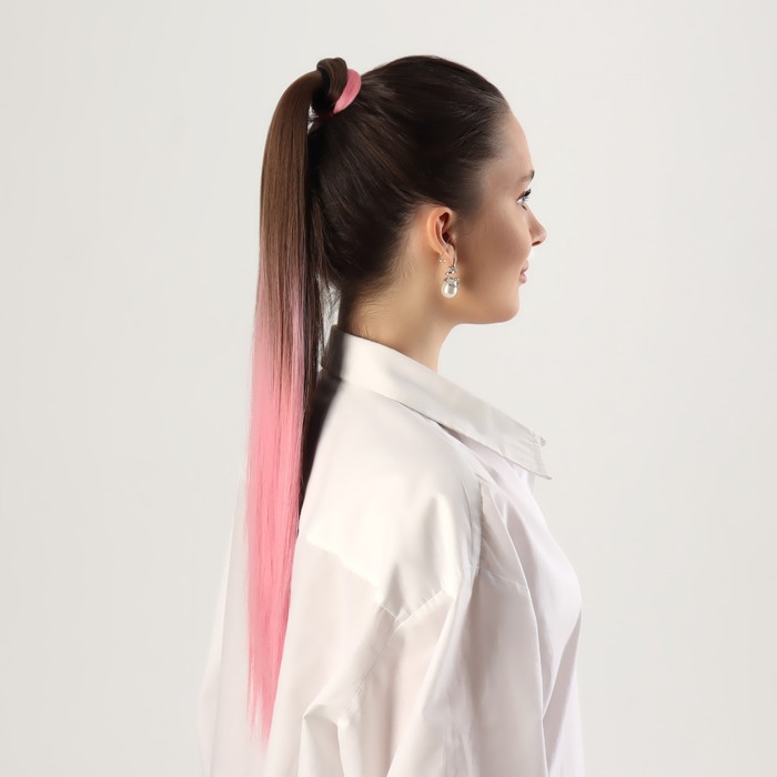 фото Хвост накладной, волнистый волос, на резинке, 60 см, 100 гр, цвет каштановый/розовый queen fair