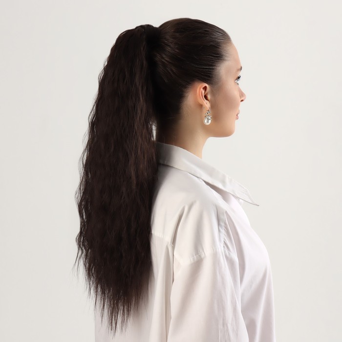 фото Хвост накладной, волнистый волос, на резинке, 60 см, 100 гр, цвет каштановый queen fair