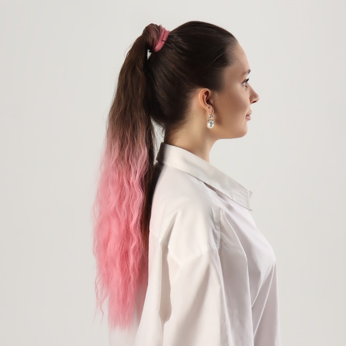 фото Хвост накладной, волнистый волос, на резинке, 60 см, 100 гр, цвет розовый/каштановый queen fair